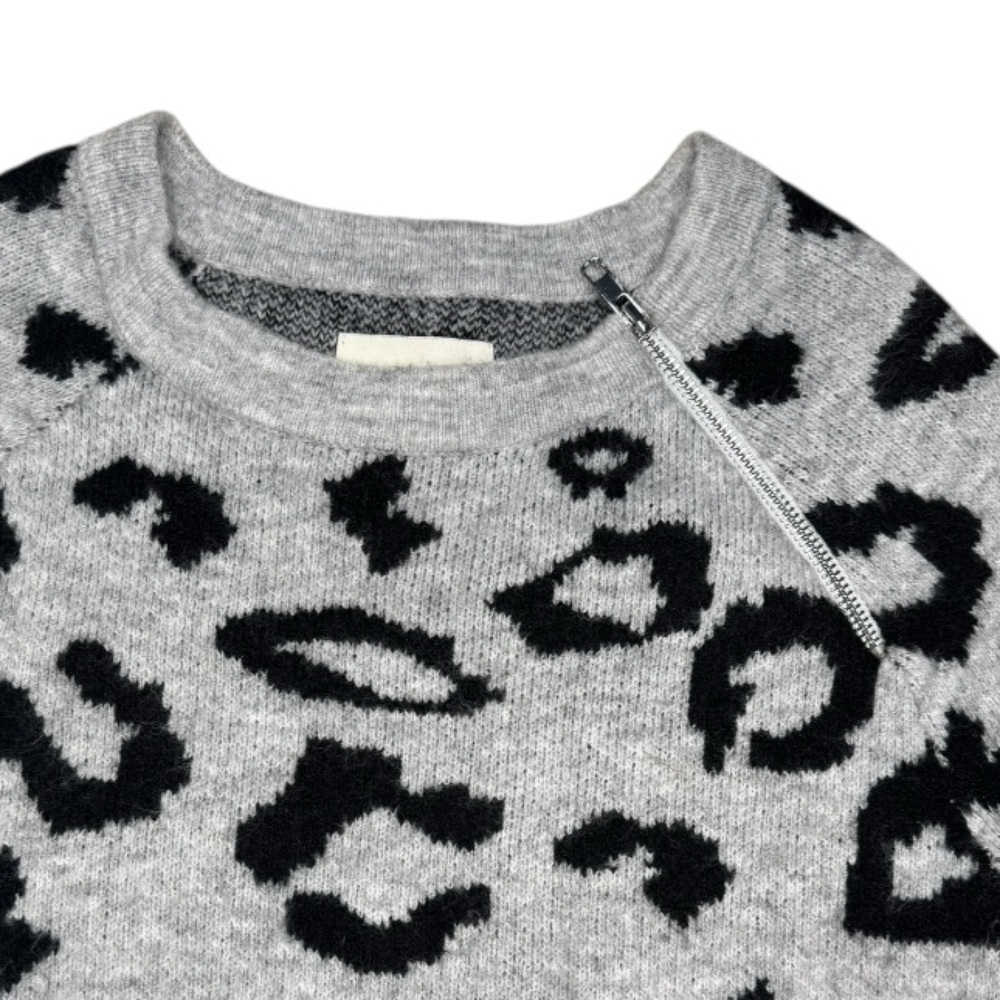 Abercrombie & Fitch gray black leopard crewneck sweater zipper accent Size Small - Picture 5 of 7